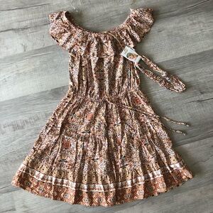 Bebop Girls Boho Floral Ruffle Dress - Pink/Tan